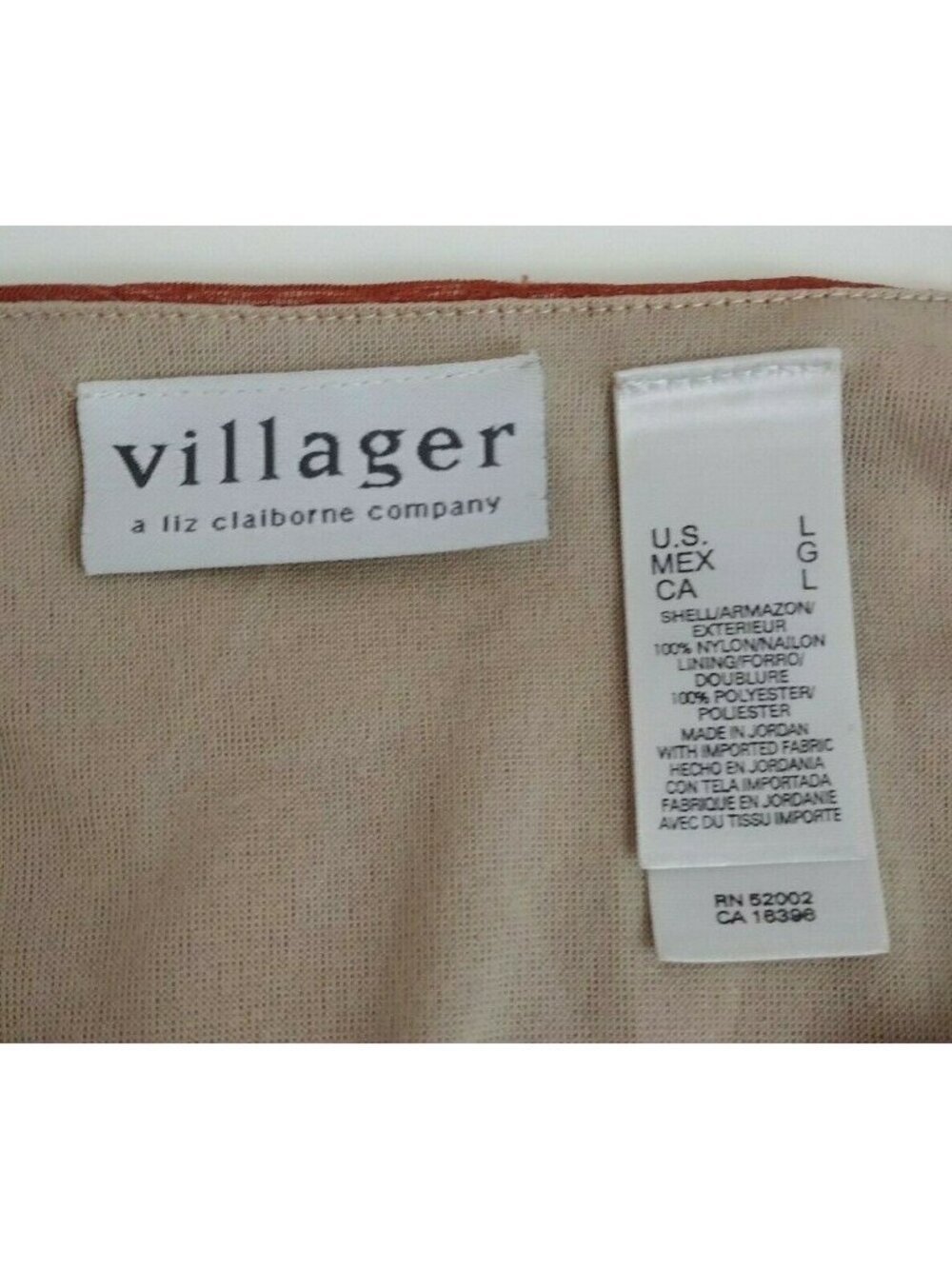 Villager Liz Claiborne 3/4 Sleeve Orange & Green African Floral Shirt Size Large - Picture 4 of 6